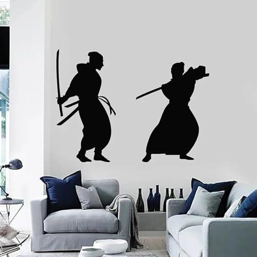 YYZOVBNN Schwertkämpfer Samurai-Kampf, japanischer Stil, militärischer Wandaufkleber, Fenster-Vinylaufkleber, Teenager-Schlafzimmer, Kampfsaal-Dekor，110x148cm