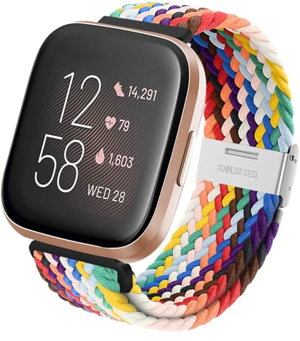 Nylon Armband für Fitbit Versa 2, Geflochtenes Schlaufenarmband Elastisches Sportarmband Nylon Solo Loop Uhrenarmband für Fitbit Versa 2, Fitbit Versa, Fitbit Versa Lite, Versa SE für Damen Herren