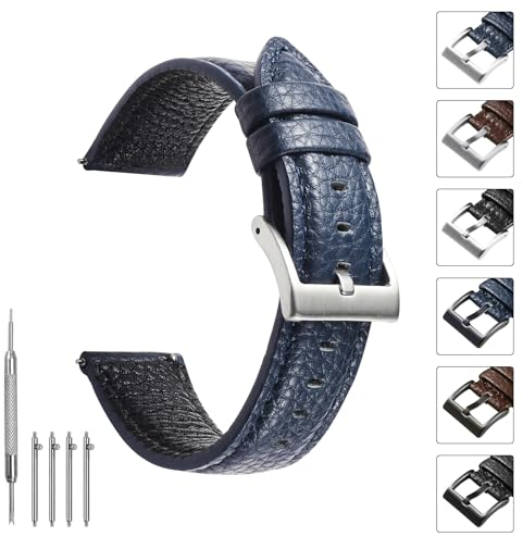 TODYSTRAP Uhrenarmband 22mm Leder, Uhrenarmbänder für Herren aus Blau Lychee-Leder, Ersatz, Weiche, Smartwatch Armband, 20mm 22mm
