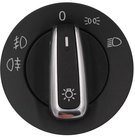 Bouton Tournant Commodo de Phares Antibrouillard Noir et Chrome compatible avec ALHAMBRA Mii FABIA I SUPERB I BEETLE GOLF IV V JETTA III LUPO I POLO TRANSPORTER T5 UP! - 3B0941531C 3BD941531