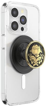 PopSockets Phone Grip for MagSafe with Kickstand, Magnetic Stand, Swappable Top, Secure Hold for iPhone MagSafe Cases, Phone & Tablet Grip - Enamel Rose Noir