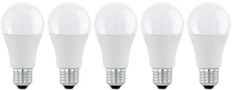 EGLO Set aus 5 E27 LED Lampen, Edison Glühbirne opal weiß, 8,5 Watt (entspricht 60 Watt), 806 Lumen, Leuchtmittel warmweiß, 3000 K, Glühlampe A60, Ø 6 cm