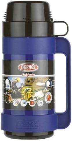 Ther-mos Mondial Flask 100 ml OR 500 ml Hot Cold Tea Coffee Drink Travel Vacuum Flask Spill Proof with Handle & Lid Double Walled Insulated (Blue, 500 ml)