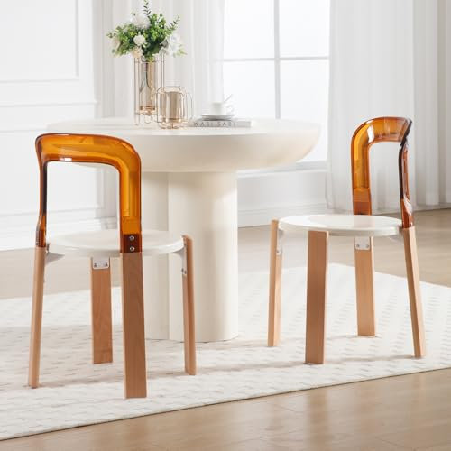 chairus 2er Set Acryl Transparente Esszimmerstühle ohne Armlehnen Moderne Küchenstühle Akzentstühle Schminktischstühle Wohnzimmer Schlafzimmer (Braun)