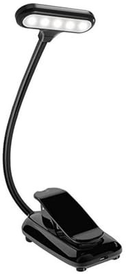Yinhing LED-Notenpultleuchte,Augenschutzlampe mit 3 Helligkeiten,mit 360° Verstellbar Schwanenhals, USB-wiederaufladbare Leseleuchte,Tragbare Wiederaufladbar Buchklammerlampe