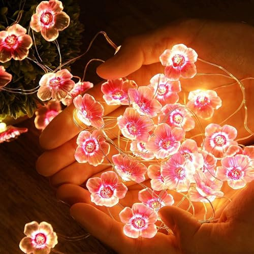 Decorazione Luci LED a Fiori di Ciliegio, 2M Ghirlanda con 20 Luci LED, Decorazione Primaverile per Interni, Alberi da Giardino e Terrazza