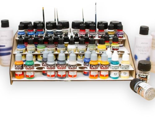 Hartem - Support Organisateur de Peintures Acryliques et Pinceaux pour Modélisme et Maquette | 52 Bouteilles de 18 ml + 8 Bouteilles de 35 ml ou 60 ml et 22 Pinceaux