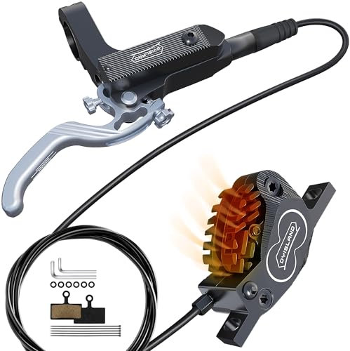 DYISLAND SD-230X MTB Hydraulic Disc Brake Set 4-Pistons/2-Pistons,Aluminum Front and Rear Two-Finger Brake Levers,Brake Kit for Mountain Bike/Fat Bike/Folding Bike (Black/4-Pistons/Rear only Set)