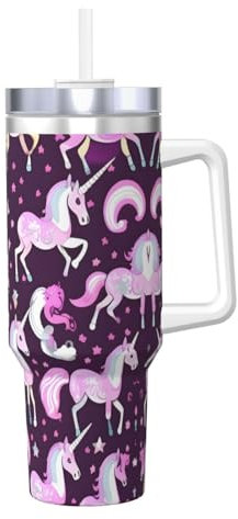 JIUTY Taza de viaje de acero inoxidable con diseño de unicornios de 1,134.0 g con asa para té helado, café, regalo
