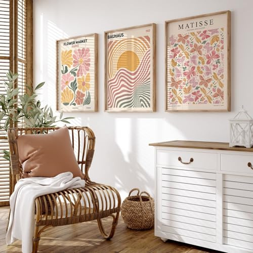 Générique Lot de 3 affiches esthétiques, toile aquarelle esthétique à fleurs roses, peinture murale botanique abstraite, impressions d'art pour salon, chambre et bureau (50 x 70 cm)