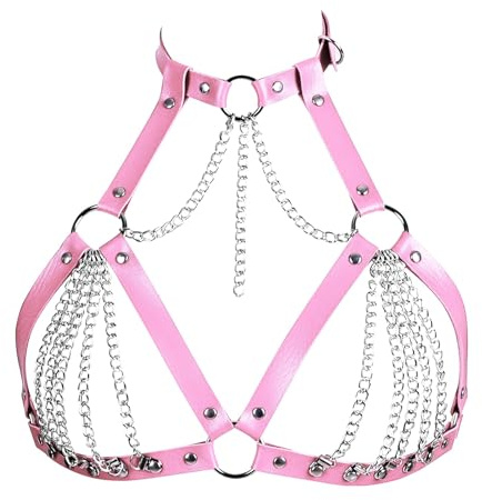 Punk Gothic Leder Body Harness Gürtel - Verstellbare Brustketten Rave & Festival Taillengurt für Frauen Gothic Dessous Zubehör, rose, One size