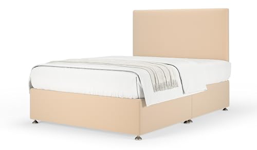 Bedmaster Plush Velvet Divan Base With Storage And Plain Headboard - Colour And Size Options (Natural No Drawer, Double)