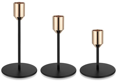 3 STK Kerzenständer Gold Schwarz, Kerzenhalter Stabkerzenhalter(Kegelform) | Kerzenständer Stabkerzen, 15.3/12.7/9.3Cm Metall Kerzenleuchter Vintage Für Candle Light Hochzeiten Partys Tisch Deko