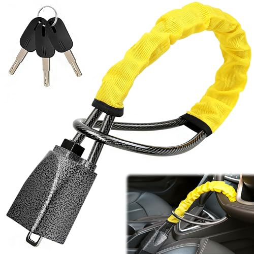 OXNSHEJW Steering Wheel Lock, Car Steering Wheel Locks, Car Seat Belt Lock with Metal Head, High Visibility Car Lock Anti-Theft Device for Car, SUV, Pickup, Van, RV, 3 Keys (Yellow)