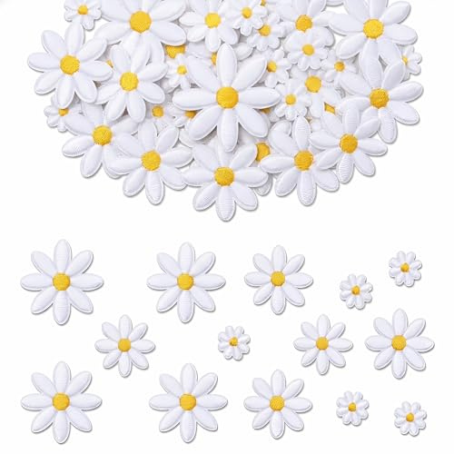 60 Stück Gänseblümchen Bügelflicken, Bügelpatch Erwachsene Bügelbilder für Textilien, Patches Zum Aufbügeln für Kleidung Taschen