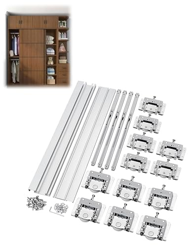 Guide per porte scorrevoli, Kit hardware binario for porta scorrevole for armadio e 1-3 ante(200cm/6.6ft-Three doors)
