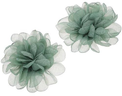 Clips para Zapatos Forma de Flor, Verde, 2 Piezas, de Tela, para Mujer | Diseño Desmontable, Uso Versátil, Realce de Tacón, Adecuado para Bodas y Ocasiones Obsequios