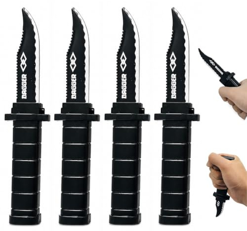 AJNZAU 4 Pezzi Coltello A Scatto, Design Realistico Leggero E Portatile, Coltello A Lama Retrattile Per Scherzi, Magia, Halloween (Plastica)