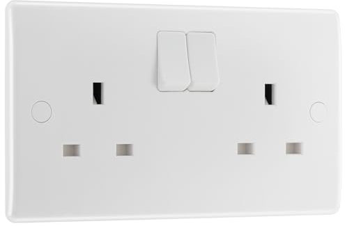 BG Electrical Double Switched Power Plug Wall Socket, Nexus 800 Series, White Moulded, Round Edge, 13A, 822