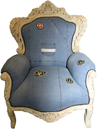 Casa Padrino Barock Sessel King Jeans Style/Antik Creme - Limited Edition Model
