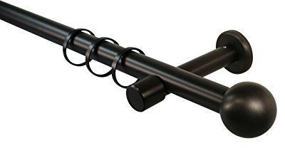 Metall Gardinenstange Schwarz 20 mm mit Endstück Kugel, Wand- o. Deckenmontage, 280 cm (2 x 140 cm)