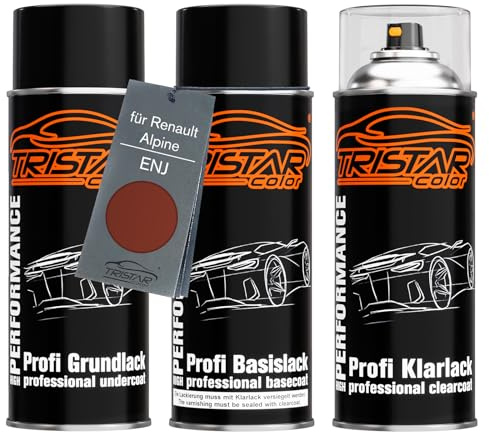 TRISTARcolor Bombes aérosols pour Renault ENJ Orange Cayenne Nacre + vernis | pour Renault / Alpine, Cayenne Oranje Nacre, Peinture voiture, Kit peinture de fond + base + vernis, bombes aérosols 400ml