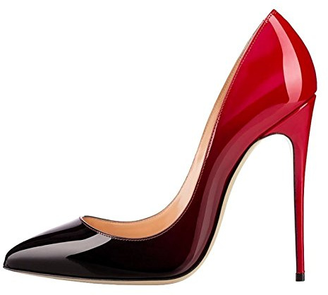 EDEFS Chaussures Femme Talon Haut 12 cm Escarpins Vernis Multicolore Rouge Bout Pointu Talons Fins Élégants Mode Soirée Mariage EU39