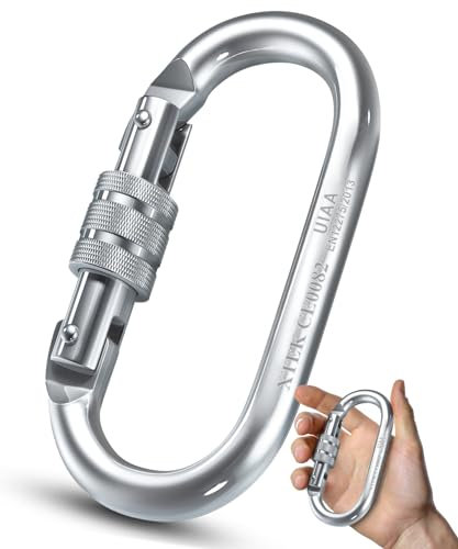 O-Shaped Steel Climbing Carabiner(25kn=5600lb) Screw Lock Spring Gate,CE UIAA Rated Heavy Duty Carabiners for Rock Climbing Rappelling Hiking Hanging Ropes Camping Slack Lines (1 Pack)