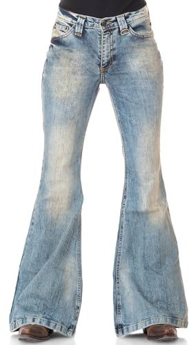 Comycom Stretch Jeans Schlaghose Light Dirty Star Bandit - Damen Jeansschlaghose im Vintage 70er-Look für das nächste Festival
