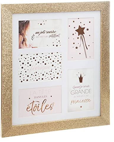 Atmosphera - Pêle-mêle Enfant Glitter - Bois et Verre - doré - 5 Photos