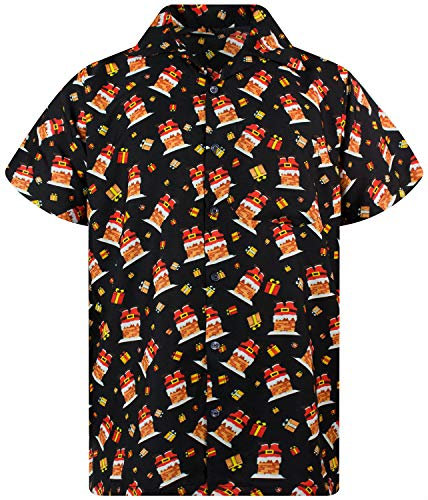 King Kameha Funky-Hawaii-Hemd, Weihnachten, Herren, Kurzarm, Christmas-Stuck-Santa, Schwarz, 6XL