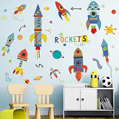 WandSticker4U®- Wandtattoo RAKETE Kinder bunt XXL (40x85 cm) I Wandsticker Kinderzimmer Junge Weltraum Rakete Raumschiff Weltall I Wandaufkleber Kinderzimmer Deko Junge Möbel Aufkleber GROß