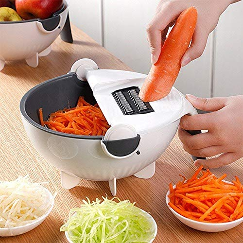 9 in 1 Mandoline Slicer Vegetable Slicer with Drain Basket Potato Peeler Carrot Onion Grater with Strainer Kitchen Accessories Vegetable Cutter (White)