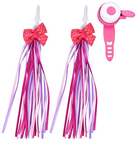 Campanello per bici per bambini Nappa per bicicletta Nastro per manubrio Stelle filanti Manubrio per bicicletta Campana e nappe Accessori per la decorazione della bici(Rosa + rosa)