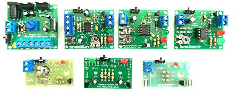 Rk Education Electronics Kit for Makers, GCSE, BTEC, A Level & Degree Students - 7 Full Kits Including PSU, 555 astable & monostable, 741 Comparator, Breadboard, Veroboard, Components and more