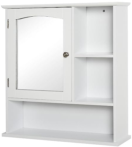 kleankin Bathroom Cabinet, Wall Mount Storage Organizer with Mirror, Adjustable Shelf for Bathroom, Kitchen, Bedroom, White