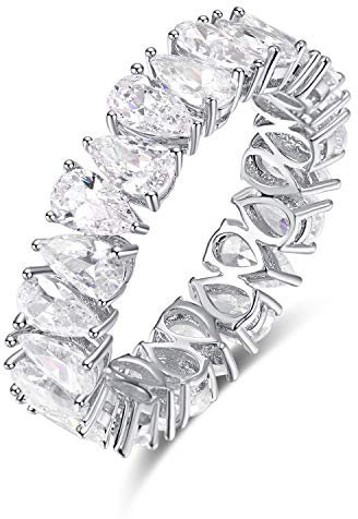 BONLAVIE Damen Teardrop Birnenförmiger CZ Verlobungsring 925 Sterling Silber Zirkonia Ehering Größe 54.4(17.3)