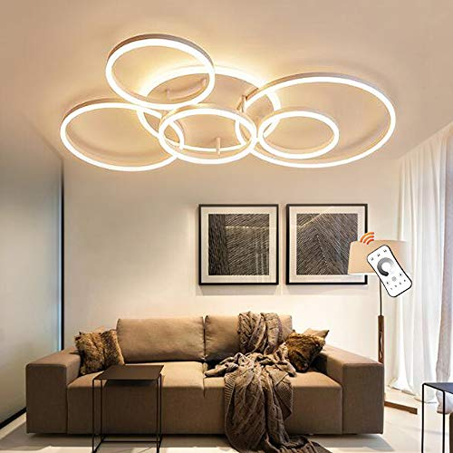 Modern Deckenleuchte LED Ring Deckenlampe Dimmbar Wohnzimmerlampe Mit Fernbedienung Acryl Lampenschirm Aluminium Design Schlafzimmer Esszimmer Küche Bürolampe Kronleuchter,6 Heads