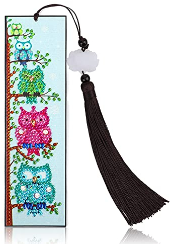 VETPW 5D DIY Eule Diamant Malerei Lesezeichen für Abschluss Geburtstagsgeschenk, Diamond Pasted Painting Bookmark, Diamant Stickerei Malerei Quaste Leder Lesezeichen Set