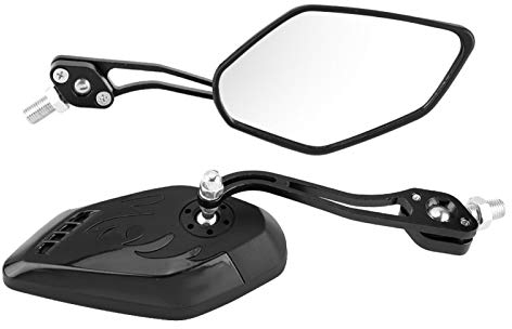Motorrad Spiegel,Rückspiegel 1 Paar Roller Spiegel Rechts Tuning Scooter Aluminium Flammenmuster Seitenrückspiegel Roller Spiegel Tuning für M8M1 Universal Motorrad(Schwarz)