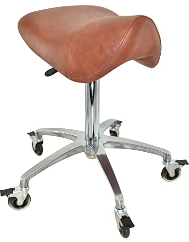 VAKON SALON - Sattelhocker mit Bremsen (Breiter Sattelhocker - Hellbraun, Höhenverstellbar von 55-75 cm)