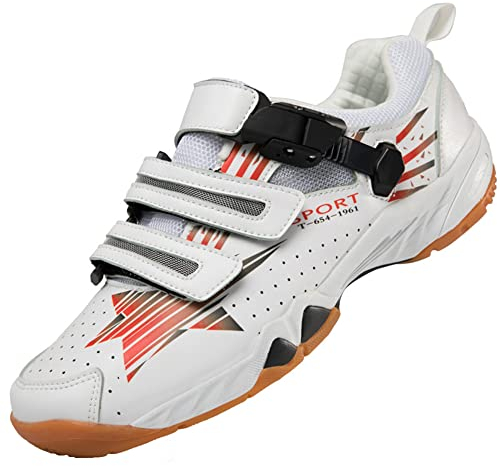 PENXZT Badmintonschuhe Squash Hallenschuhe Tennis Tischtennis Turnschuhe Atmungsaktiv Bequem,Rot,45 EU