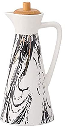 EdirFtra Bouteille de Distributeur en céramique de Grande capacité Vinaigre de Porcelaine de Cuisine à l'huile d'olive avec Couvercle de Bambou.,D,400ML