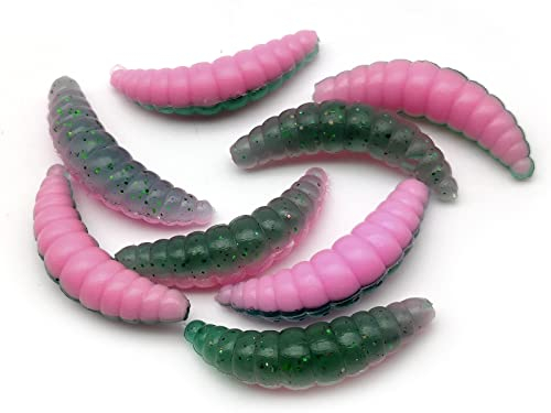 Forellenköder Bienenmaden, Gummiköder, Forellen Gummiköder, Angelköder,Trout Lures (Grün-Rosa)