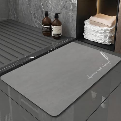 Zuzcher Tapis de Bain Antidérapant Absorbant Tapis Salle de Bain Diatomite Microfibre Tapis de Bain Doux Séchage Rapide Gris 40×60cm Gris Plumes