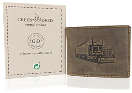 GREEN DEED Echtleder Herren Geldbörse – Groß Portmonee aus Leder – Portemonnaie mit Münzfach – Tri-Fold Geldbeutel Männer - Vintage Braun - Fahrer LKW - 12 x 9 x 3 cm