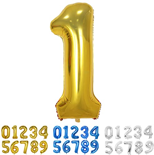 Gold Luftballon Zahlen 1 Folienballon Gold in 40 - 100cm Geburtstag Zahlen Luftballon 1 Jahre XXL Helium Ballons für Kinder Junge Männer 1. Geburtstagsparty Deko (Nummer 1)