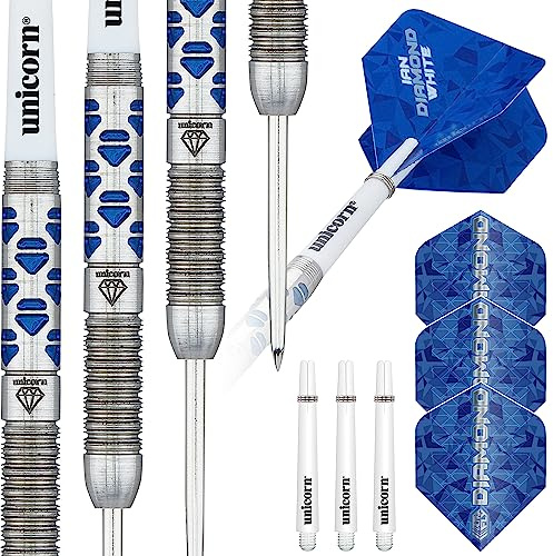 Unicorn Dartpfeile mit Stahlspitze, Ian 'Diamond' White Maestro Phase 2, 90% natürliches Wolfram mit blauen Diamantakzenten, 23 g oder 25 g
