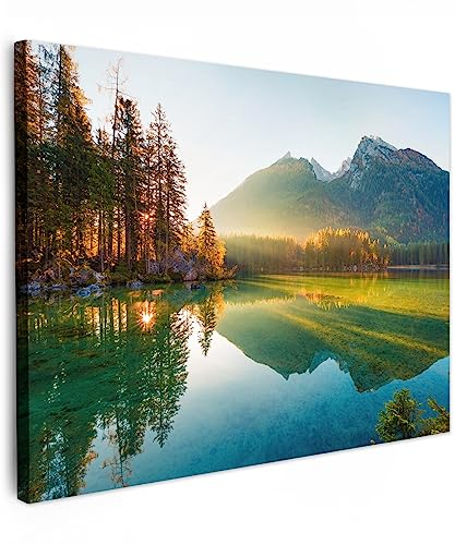 MuchoWow© Impression sur Toile Photo Peinture 80x60 cm Tableau Decoration Murale Chambre Salon Maison Deco Cuisine Lac - Forêt - Montagnes - Nature - Soleil - Paysage