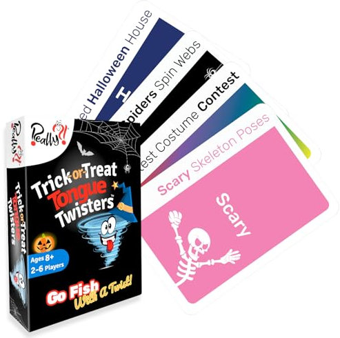 Really?! Halloween Trick or Treat Tongue Twisters Card Game - Halloween Party Games for Kids and Adults - Travel Size - Educational Family Games - Unique